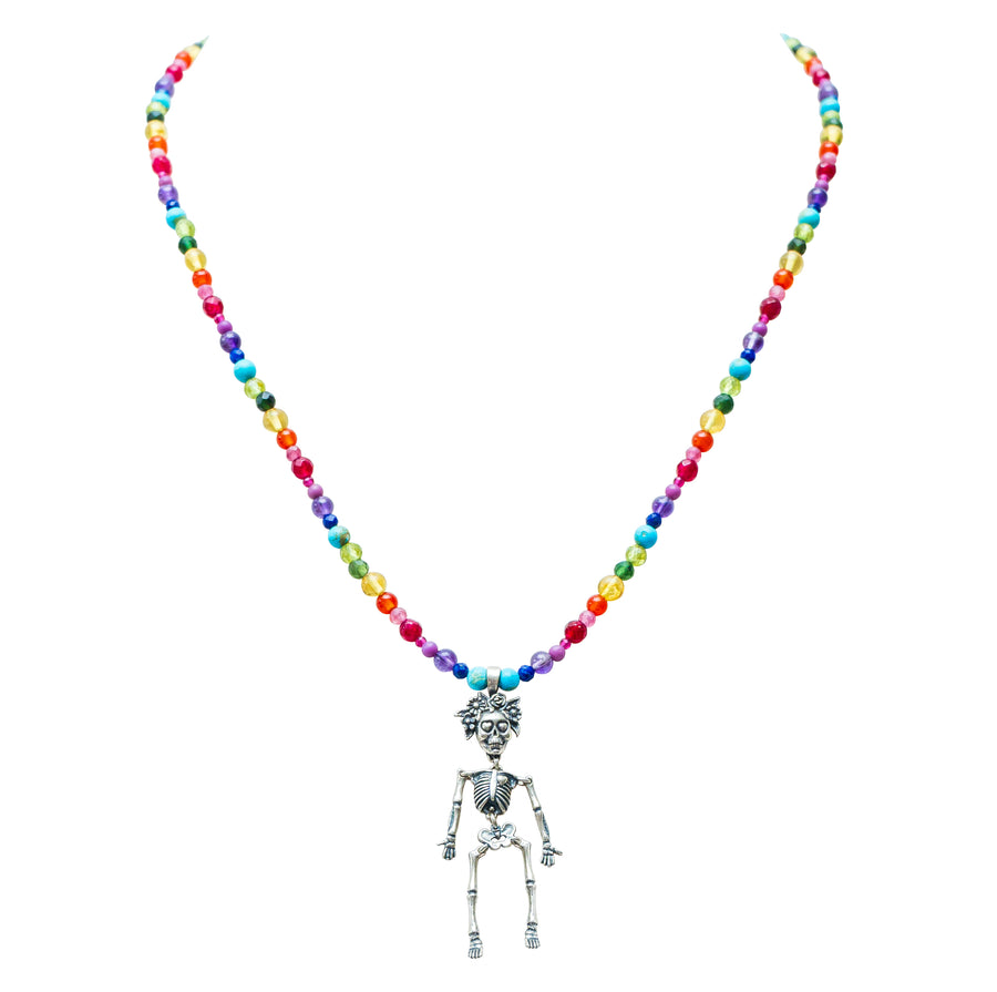 Collar Papel Picado de Catrina, joya de plata .925, con turquesa y lapislázuli – Gabriela Sánchez
