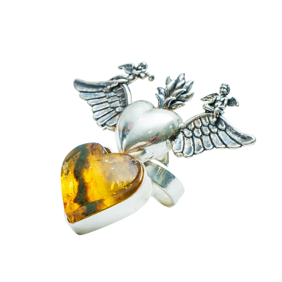 Anillo Corazón con Alas Ámbar, joya de plata .925 – Gabriela Sánchez (vista 2)