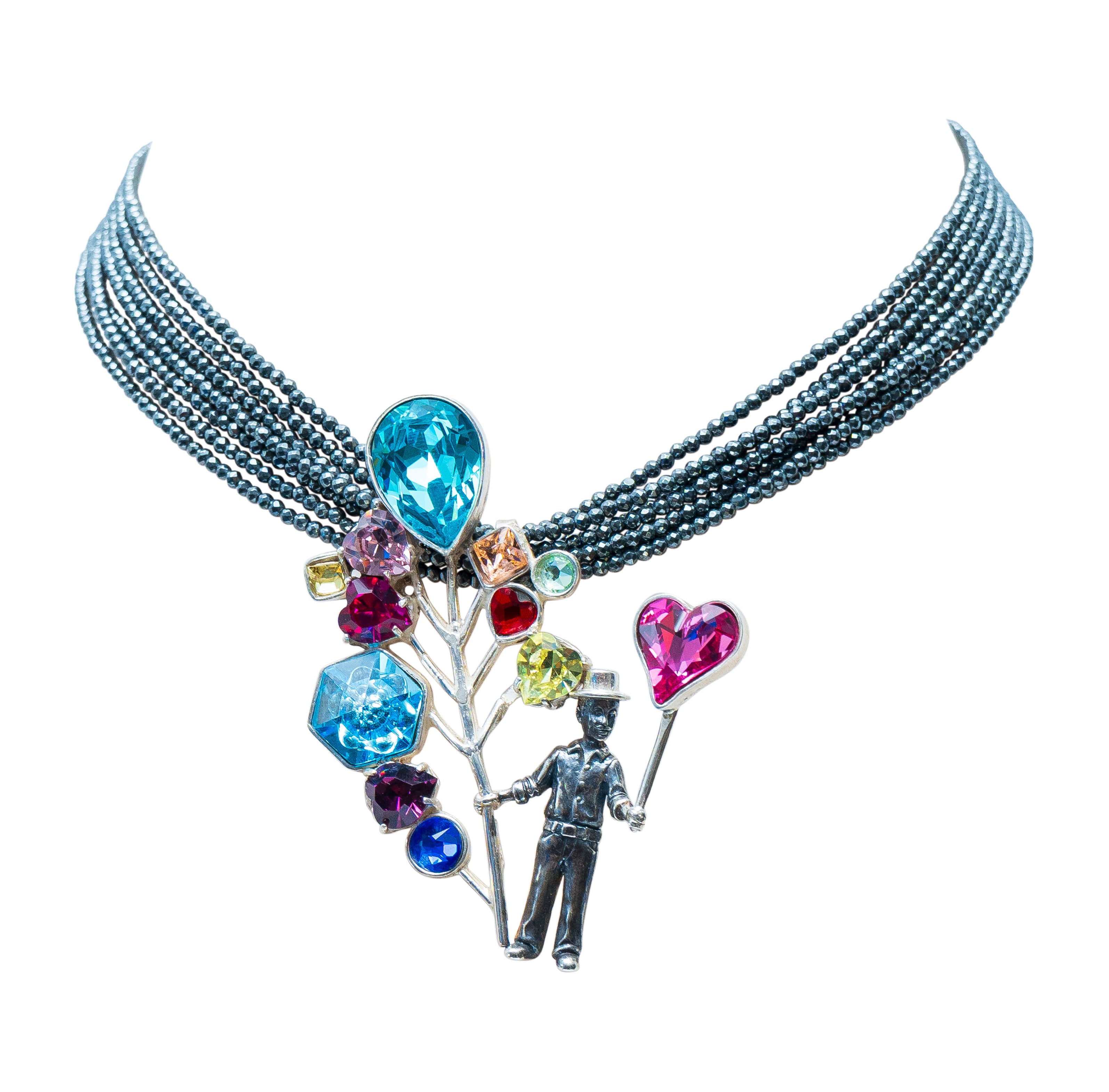 Collar Sueño Multicolor, joya de plata .925, con hematita y cristal Swarovski – Gabriela Sánchez