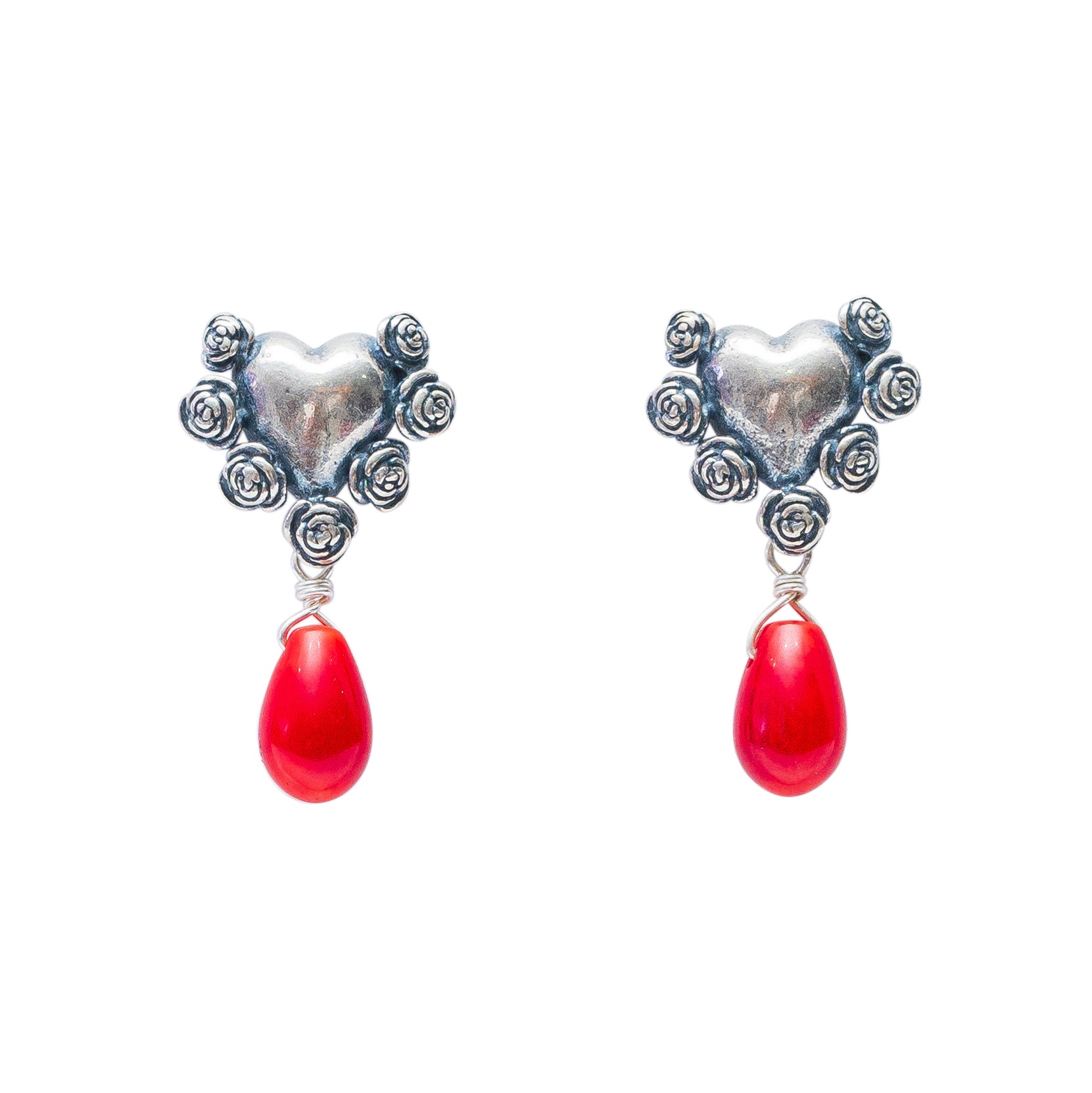 Aretes Corazón Gota Coral, joya de plata .925 – Gabriela Sánchez