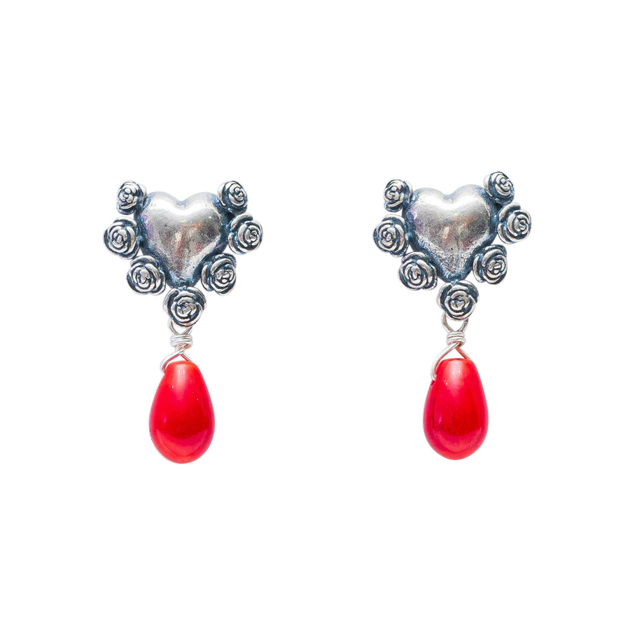 Aretes Corazón Gota Coral, joya de plata .925 – Gabriela Sánchez