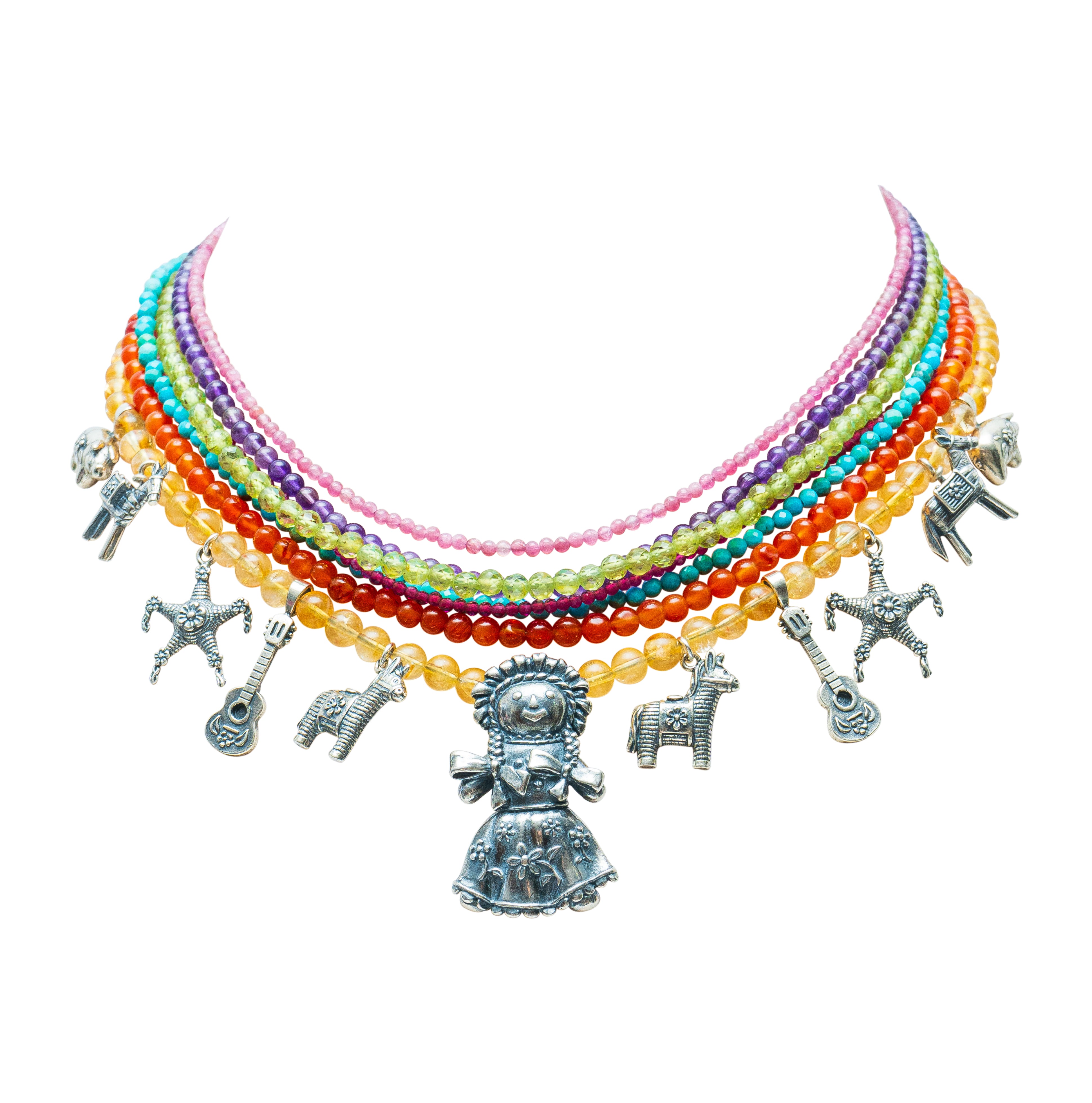 Collar Fiesta, joya de plata .925, con turmalina y citrina – Gabriela Sánchez