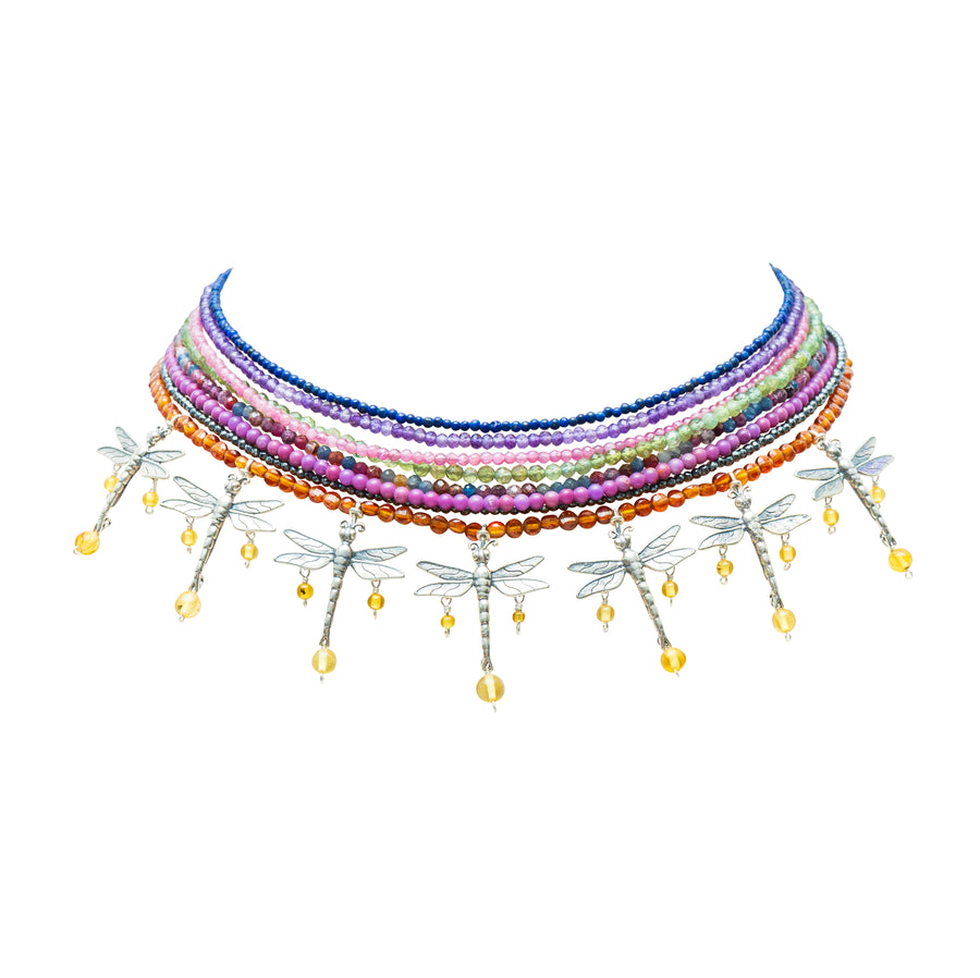 Collar Libélulas y Néctar, joya de plata .925, con ámbar – Gabriela Sánchez