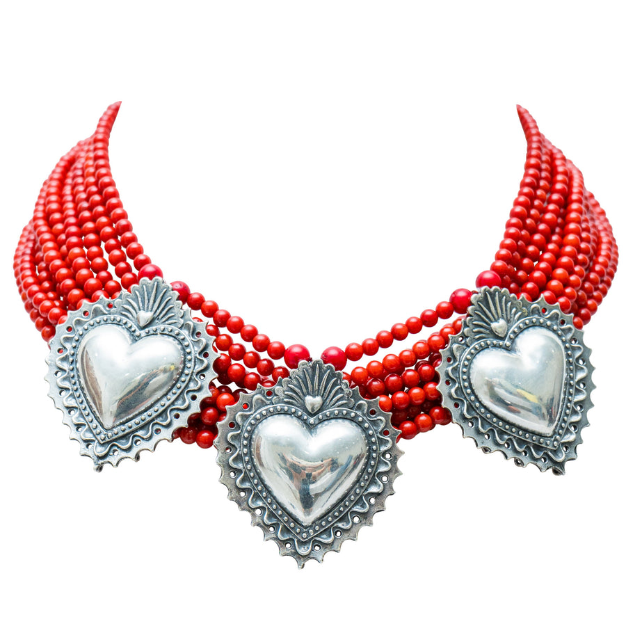 Collar Amor a México, joya de plata .925, con coral – Gabriela Sánchez (vista 2)