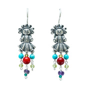 Aretes Muñeca Chica Coral Multicolor, joya de plata .925, con lapislázuli y cornalina – Gabriela Sánchez