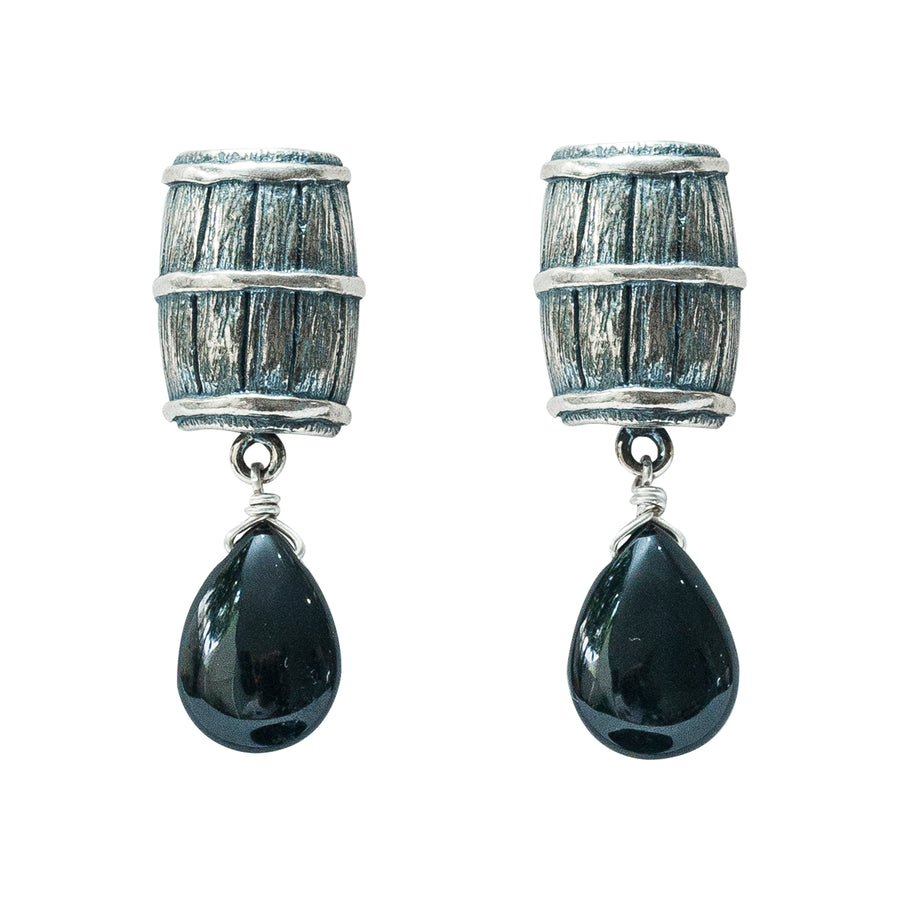 Aretes Barril Nocturno, joya de plata .925, con ónix – Gabriela Sánchez
