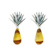 Aretes Agave Victoria, joya de plata .925, con ámbar – Gabriela Sánchez