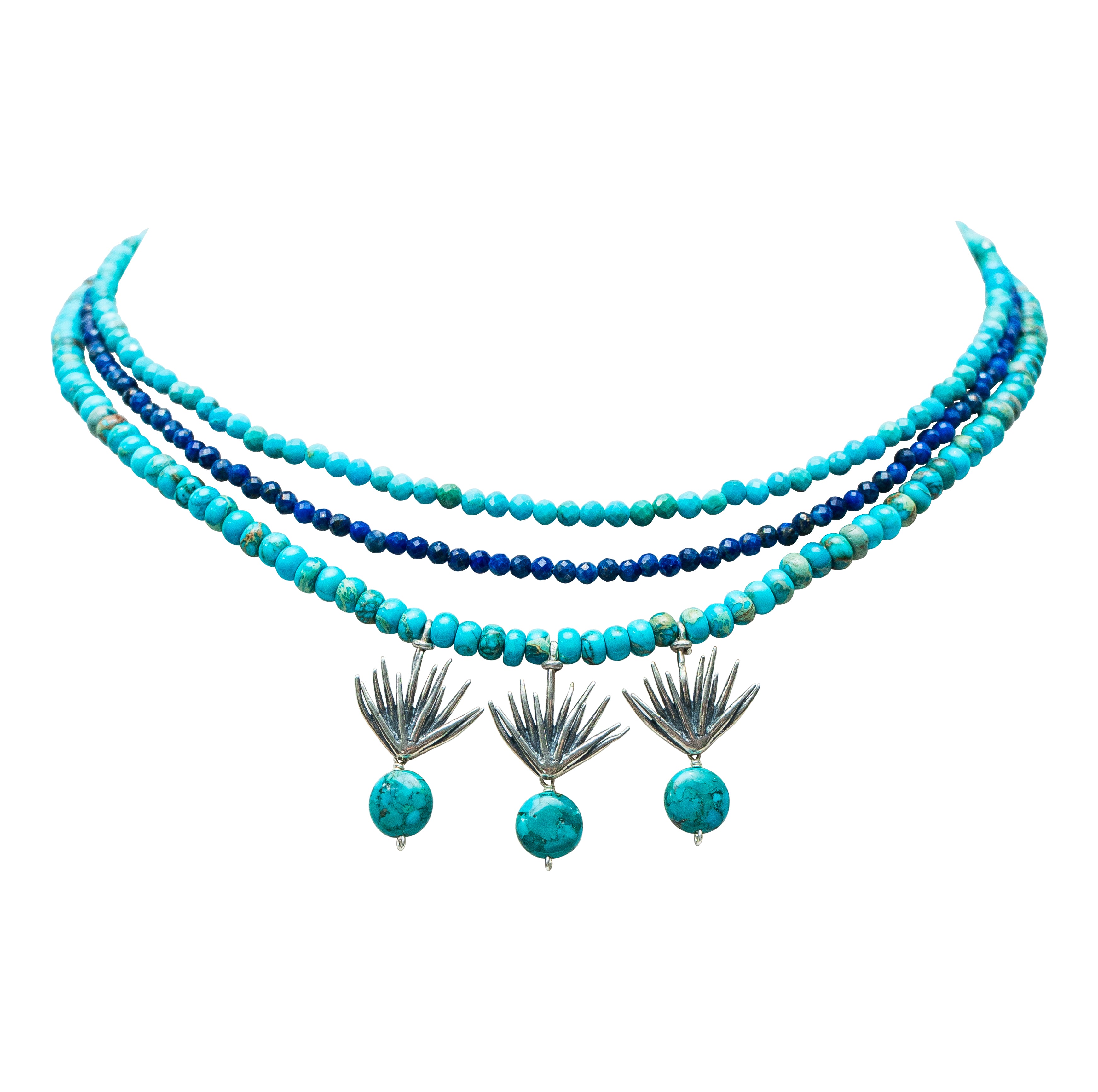 Collar Destilado de Agave, joya de plata .925, con turquesa y lapislázuli – Gabriela Sánchez