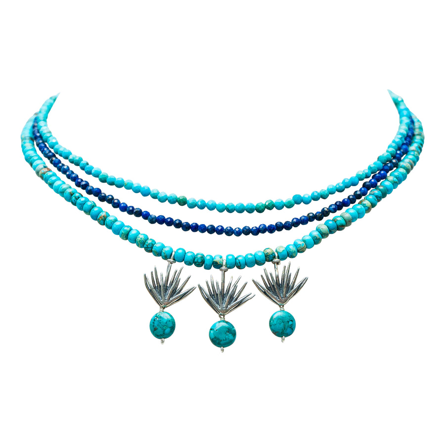 Collar Destilado de Agave, joya de plata .925, con turquesa y lapislázuli – Gabriela Sánchez
