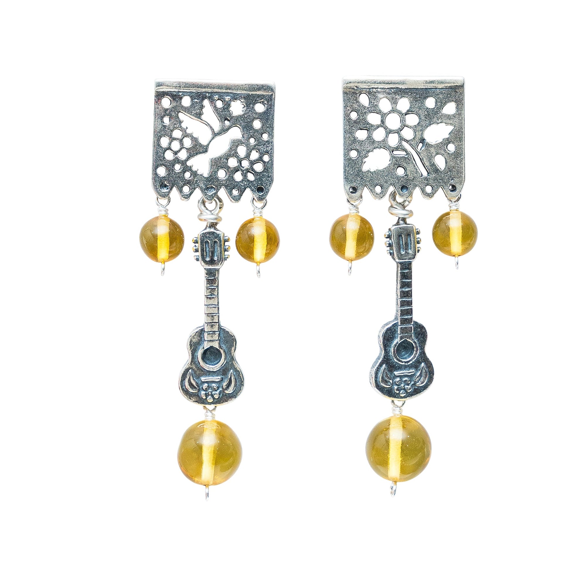 Aretes Dulce Serenata, joya de plata .925, con ámbar – Gabriela Sánchez