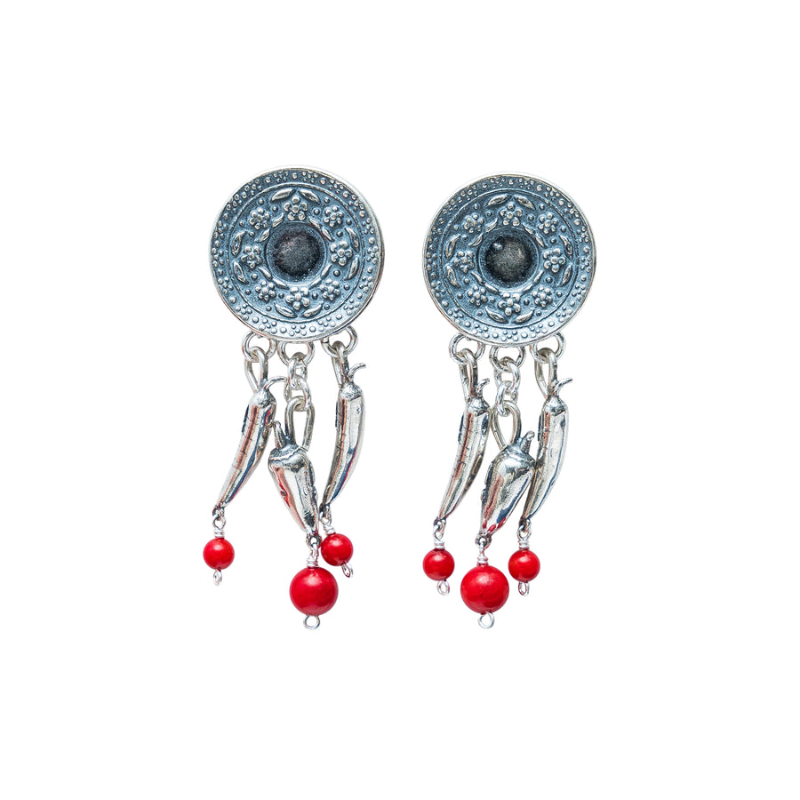 Aretes Salsa de Molcajete, joya de plata .925, con coral – Gabriela Sánchez