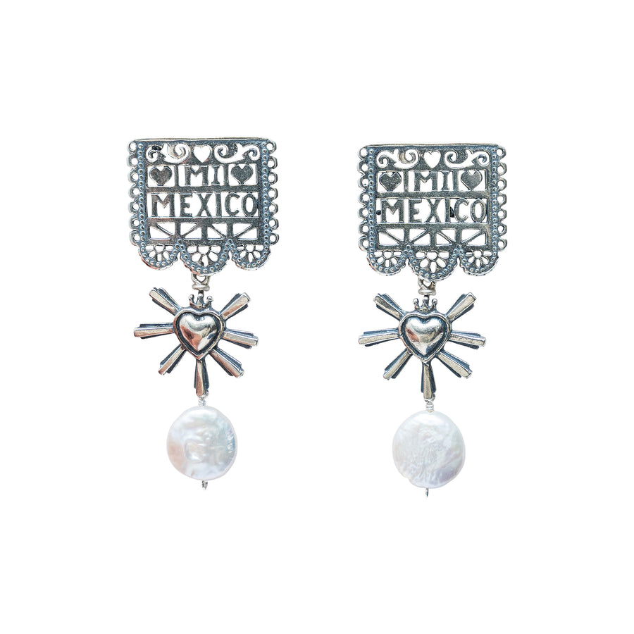 Aretes Mi México Querido, joya de plata .925, con perla – Gabriela Sánchez