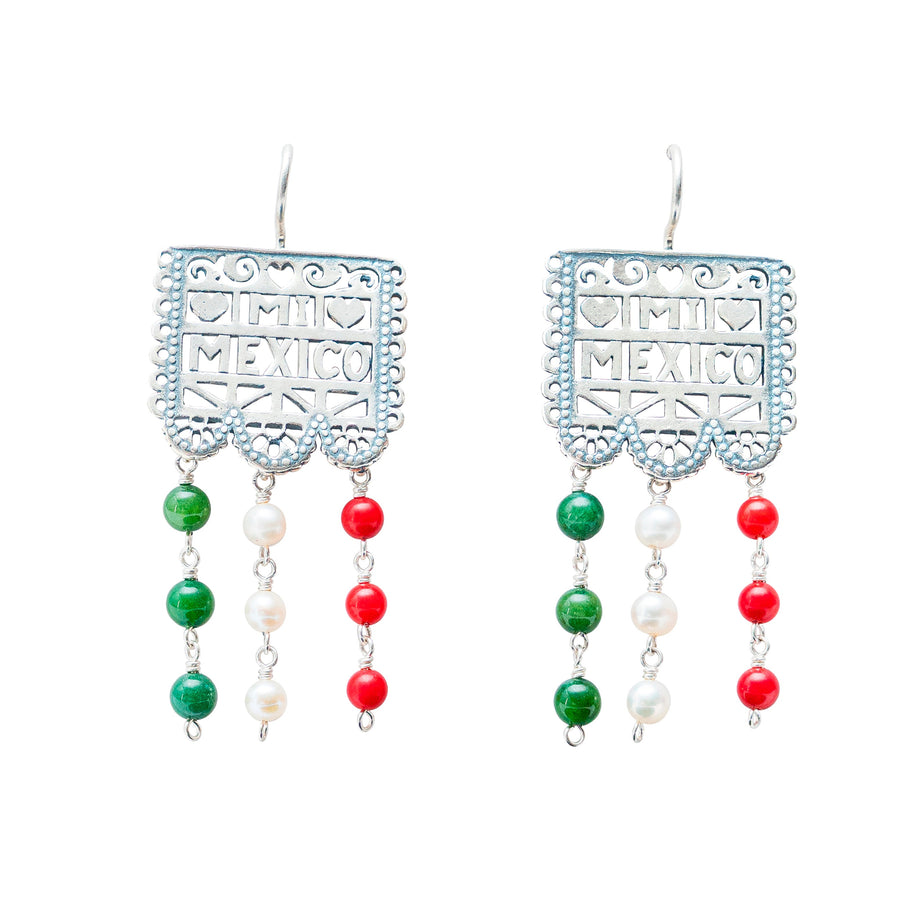 Aretes orgullo Mexicano, joya de plata .925, con jade y perla – Gabriela Sánchez