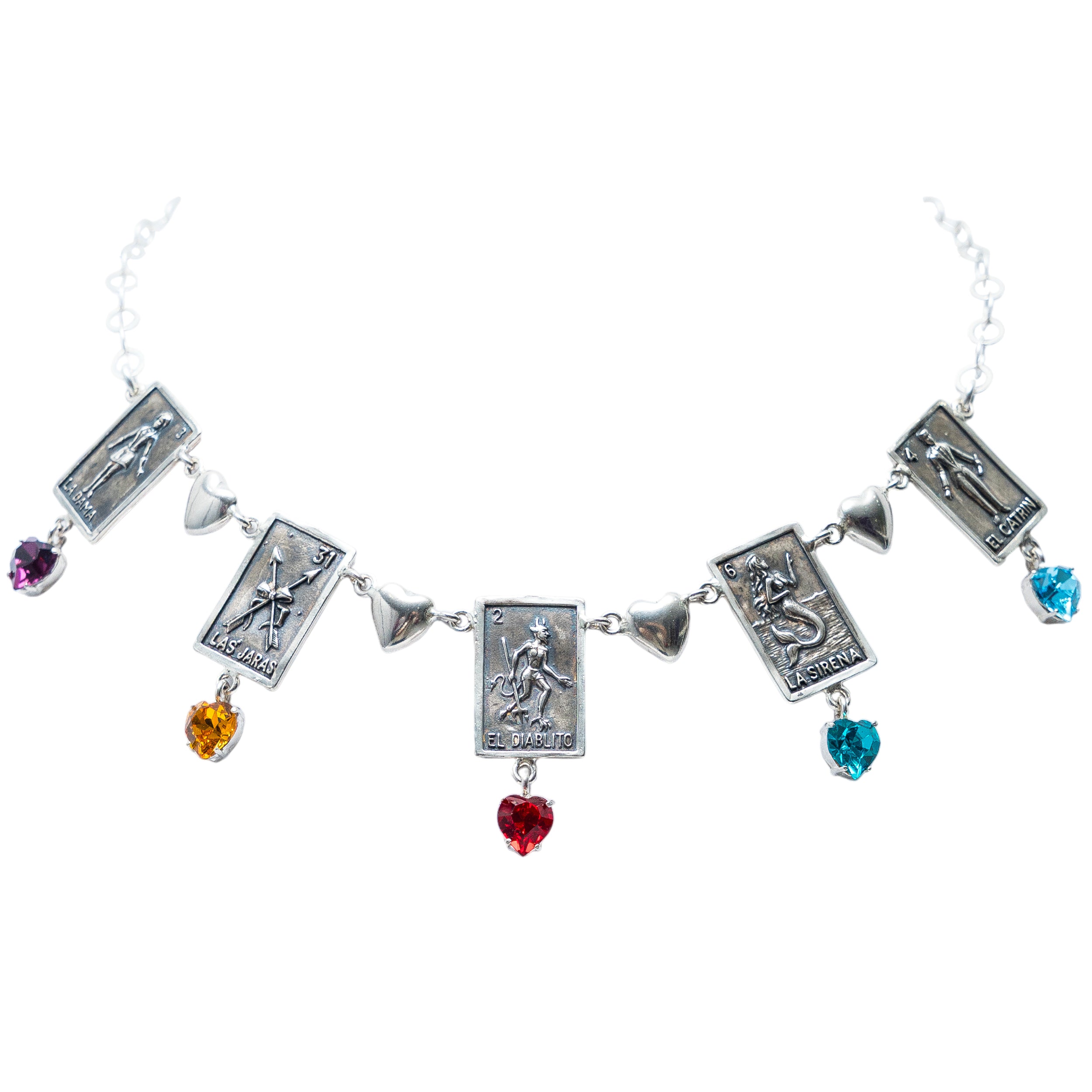 Collar Corazón de Lotería, joya de plata .925, con cristal Swarovski – Gabriela Sánchez