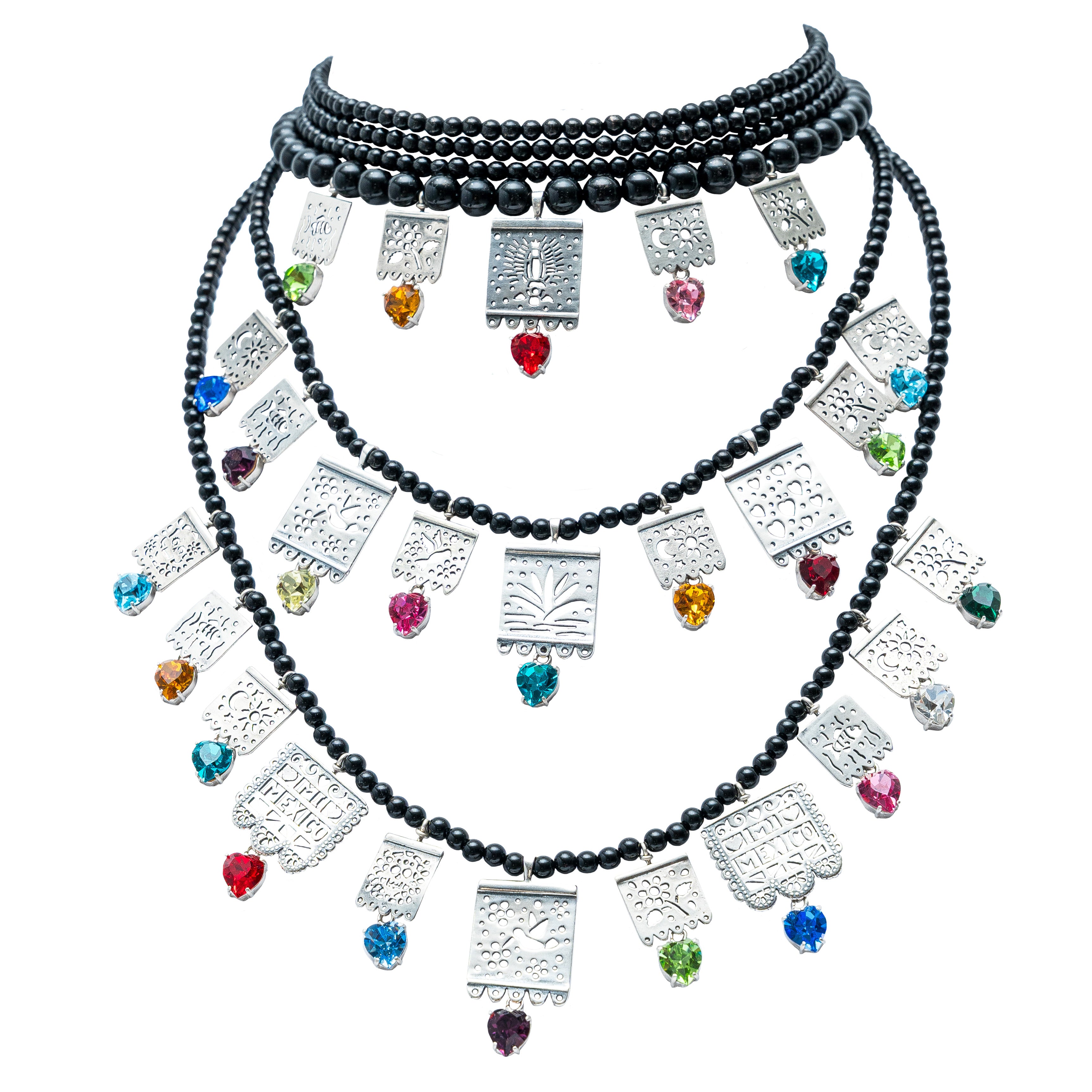 Collar Noche de Fiesta, joya de plata .925, con ónix y cristal Swarovski – Gabriela Sánchez