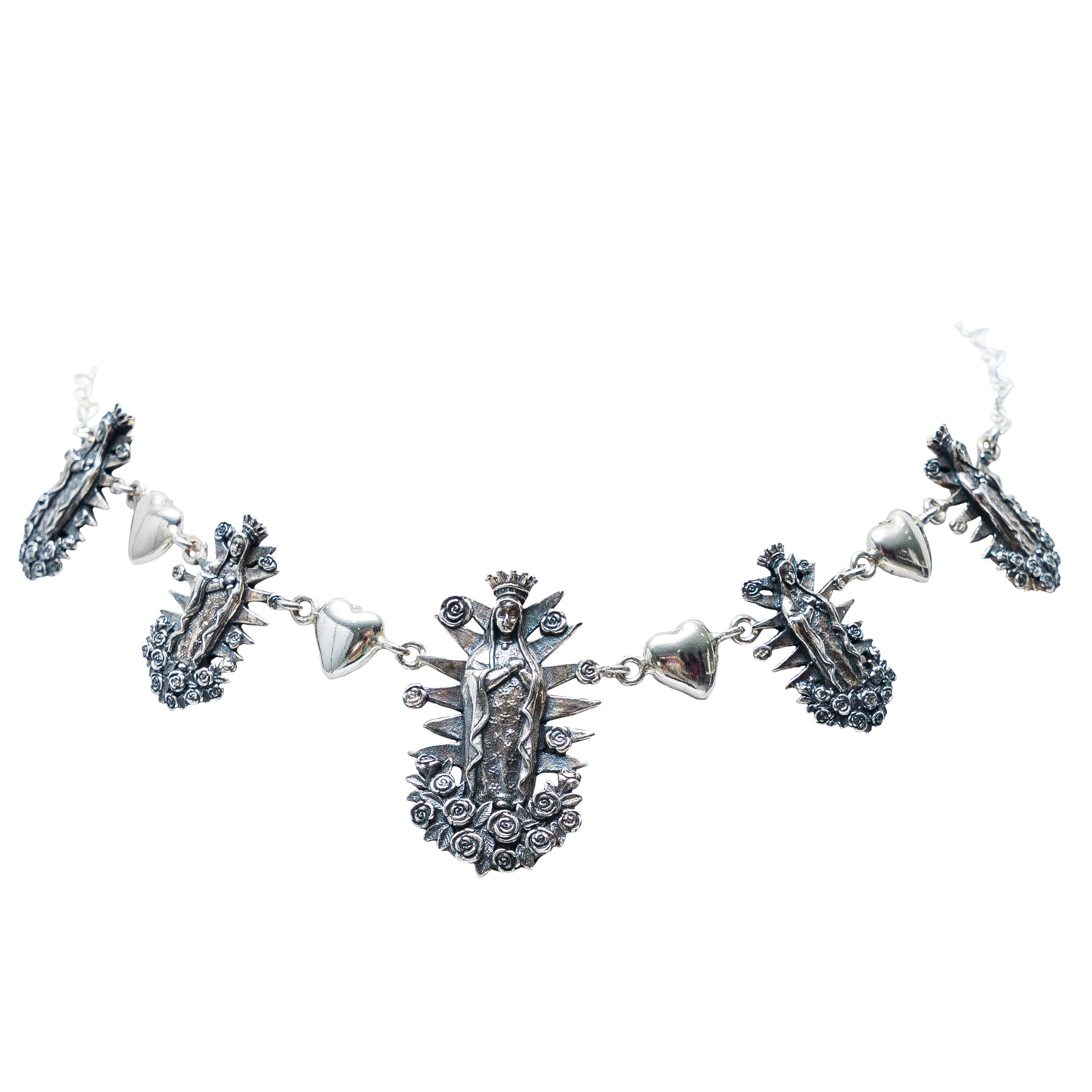 Collar Virgen con Rosas y Corazones, joya de plata .925 – Gabriela Sánchez (vista 2)