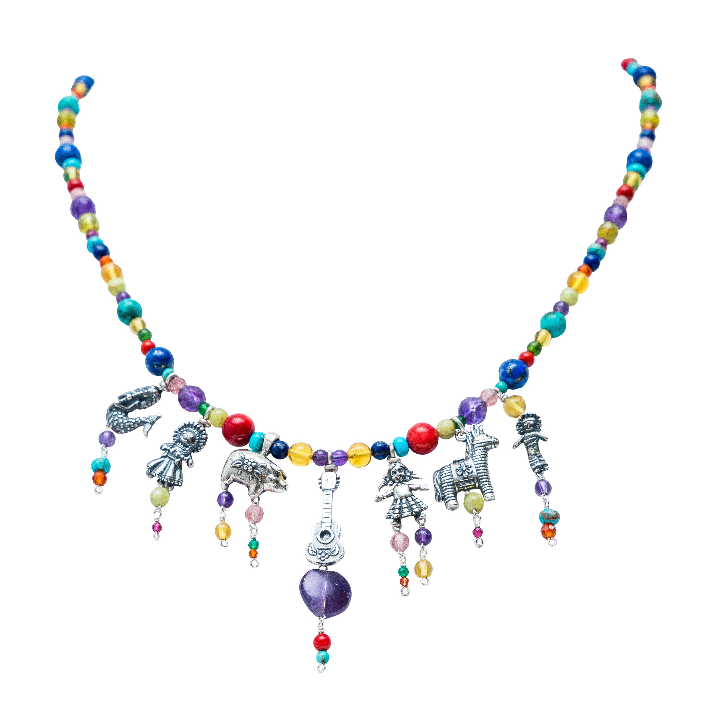 Collar Juguetes de colores, joya de plata .925, con amatista y ámbar – Gabriela Sánchez (vista 2)