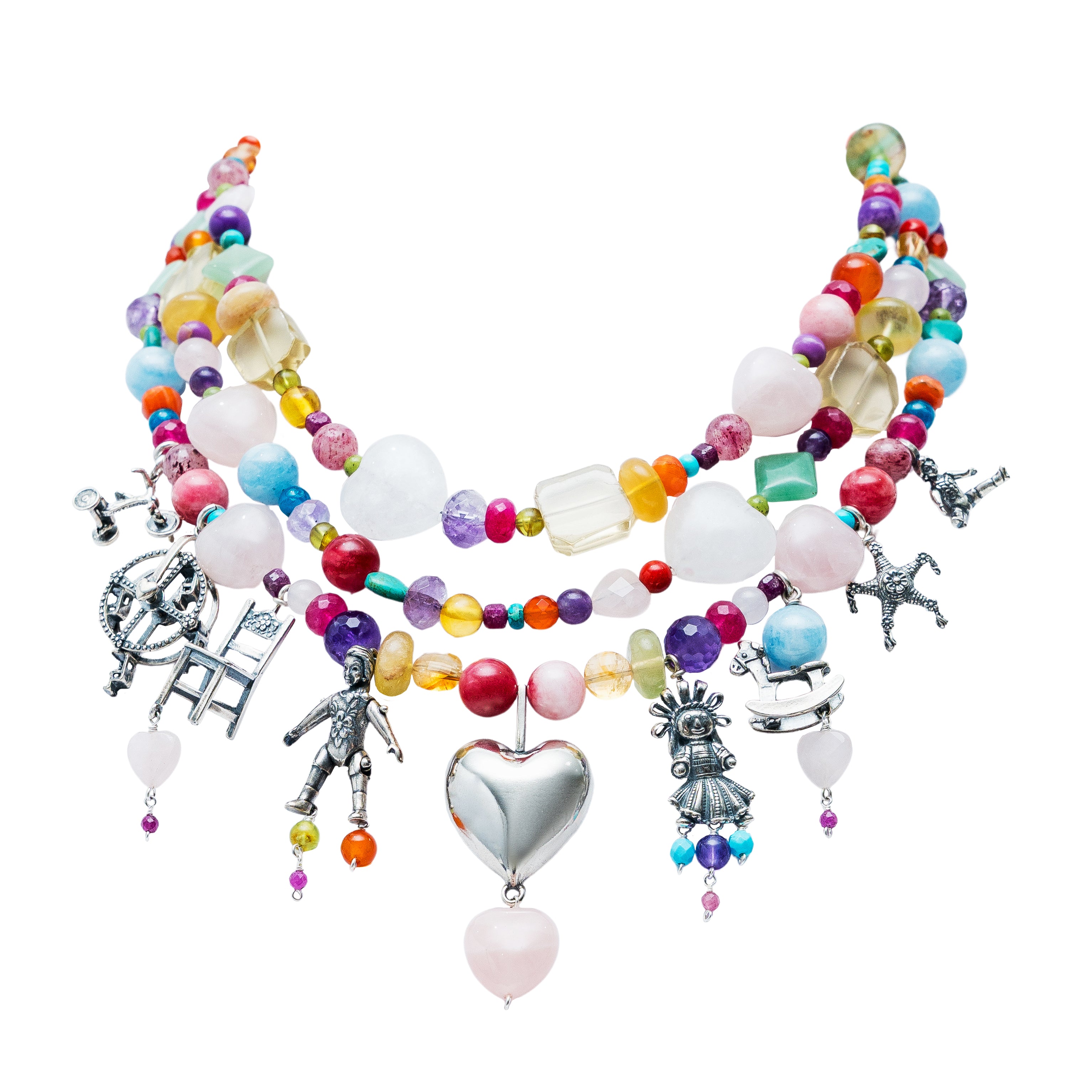 Collar Fiesta de Encantos, joya de plata .925, con cuarzo rosa – Gabriela Sánchez (vista 2)
