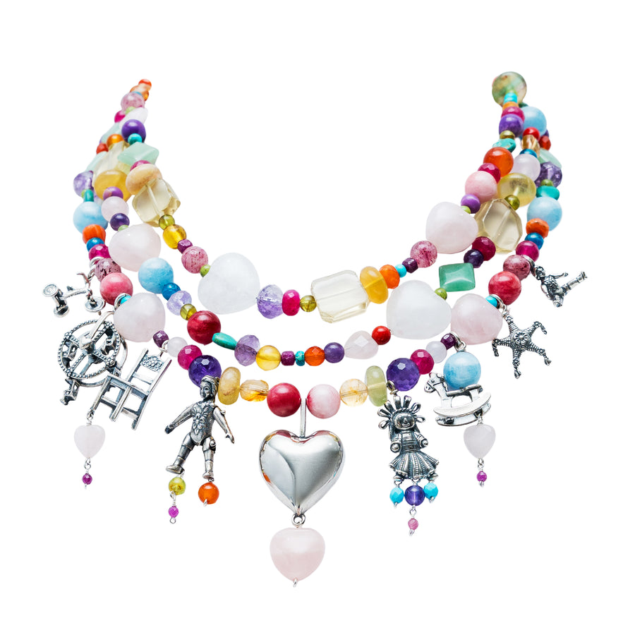 Collar Fiesta de Encantos, joya de plata .925, con cuarzo rosa – Gabriela Sánchez (vista 2)