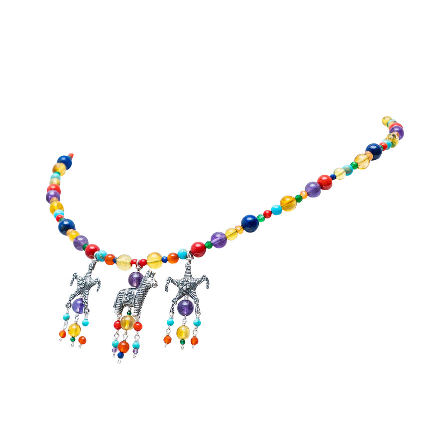Collar Fiesta con piñatas, joya de plata .925, con lapislázuli y coral – Gabriela Sánchez (vista 2)