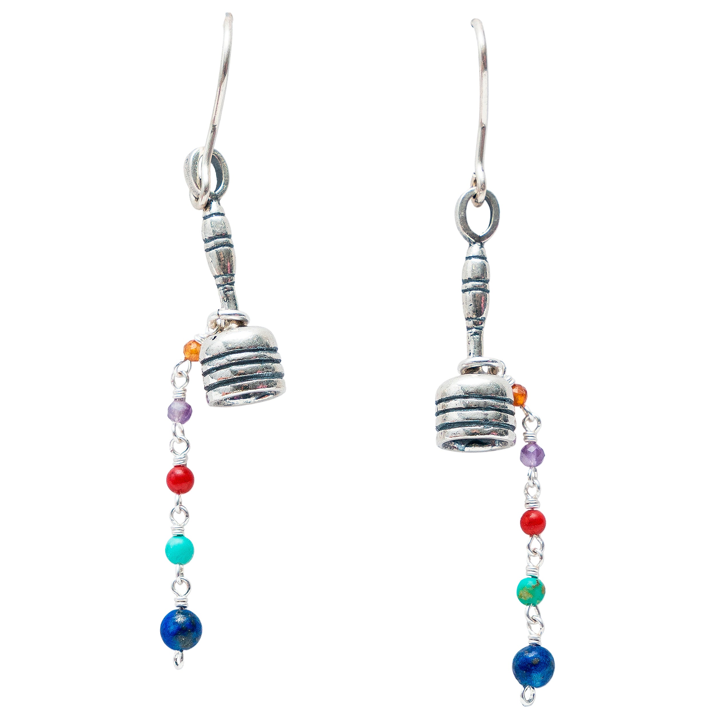 Aretes Balero de colores, joya de plata .925, con lapislázuli y turquesa – Gabriela Sánchez