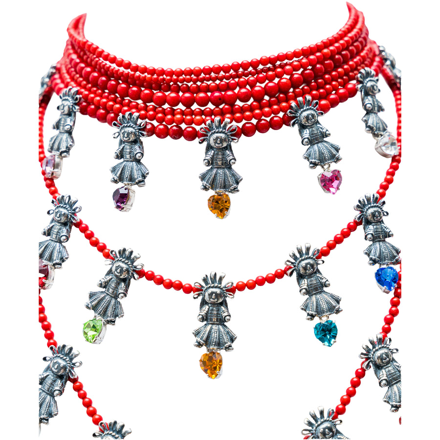 Collar Colección de Muñecas, joya de plata .925, con coral y cristal Swarovski – Gabriela Sánchez (vista 11)
