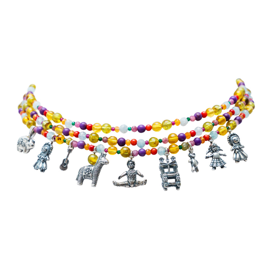 Collar Juguetes Multicolor, joya de plata .925, con ámbar y peridot – Gabriela Sánchez