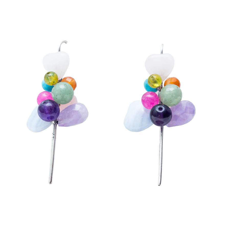 Aretes Globos de Alegría, joya de plata .925, con cuarzo rosa y peridot – Gabriela Sánchez
