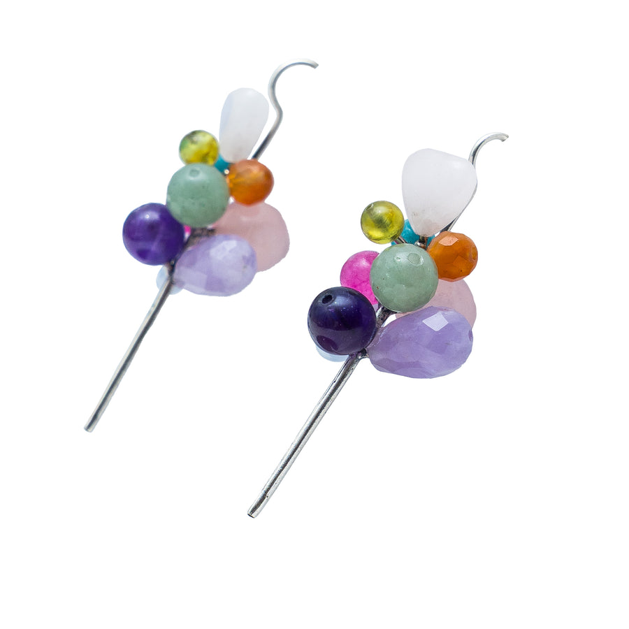 Aretes Globos de Alegría, joya de plata .925, con cuarzo rosa y peridot – Gabriela Sánchez (vista 2)