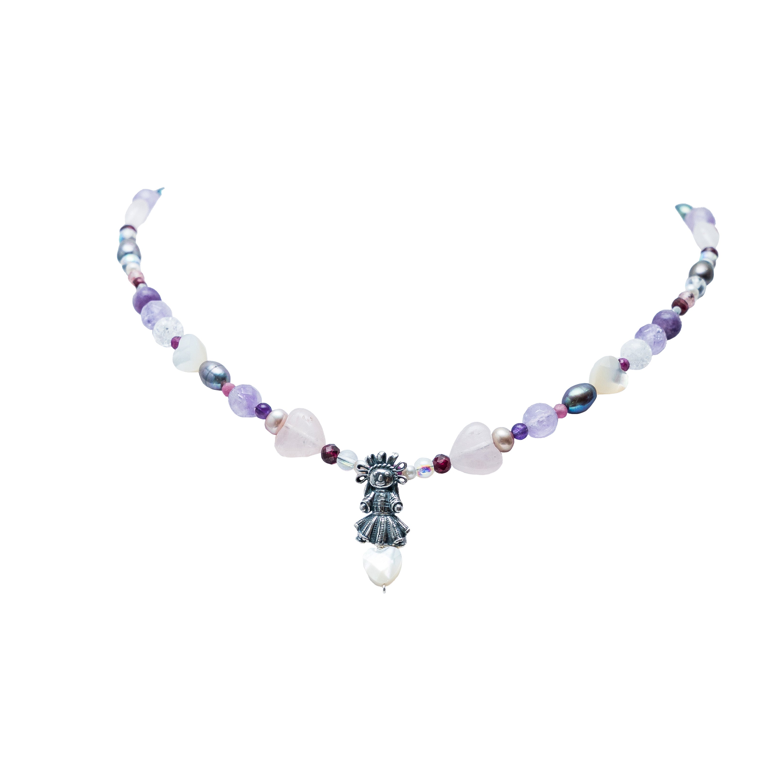 Collar Muñeca Lila, joya de plata .925, con perla y amatista – Gabriela Sánchez (vista 2)