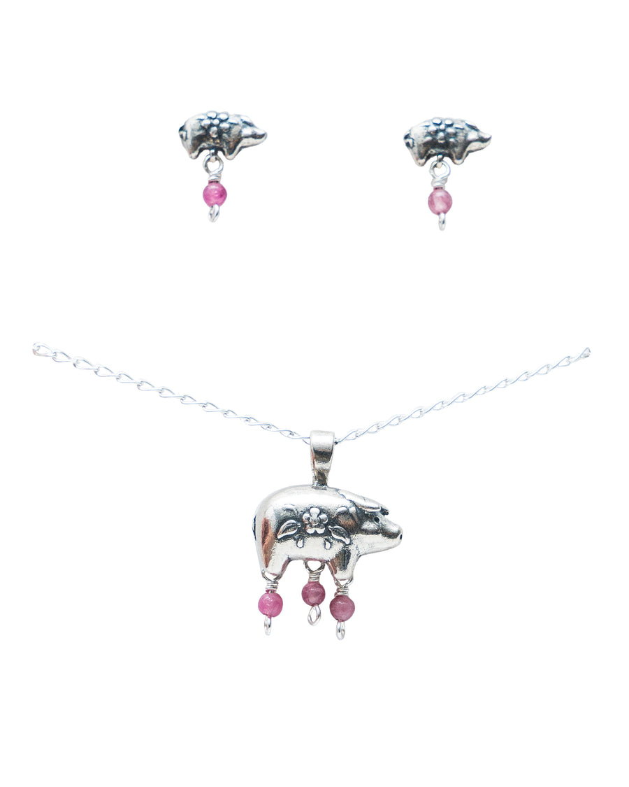 Set Puerquitos Rosa, joya de plata .925, con turmalina – Gabriela Sánchez