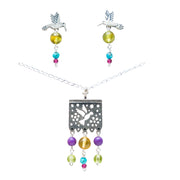 Set Papel Picado y Colibríes, joya de plata .925, con ámbar y peridot – Gabriela Sánchez