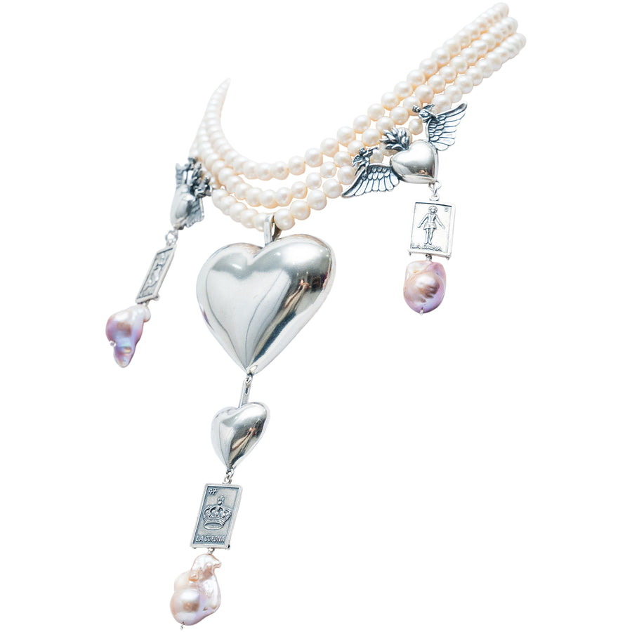 Collar Corazones y sueños, joya de plata .925, con perla – Gabriela Sánchez (vista 3)