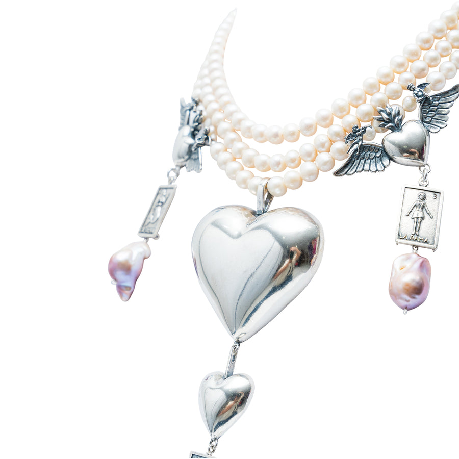 Collar Corazones y sueños, joya de plata .925, con perla – Gabriela Sánchez (vista 5)