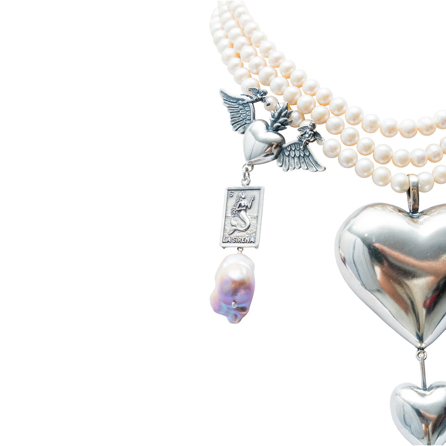 Collar Corazones y sueños, joya de plata .925, con perla – Gabriela Sánchez (vista 7)