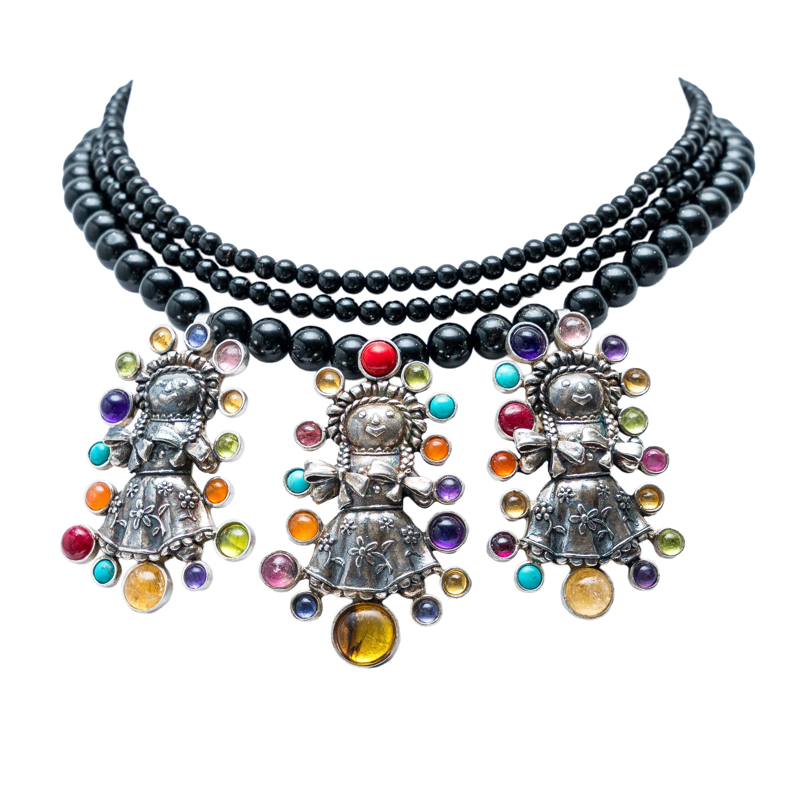 Collar Muñecas Lele Multicolor, joya de plata .925, con ónix y citrina – Gabriela Sánchez