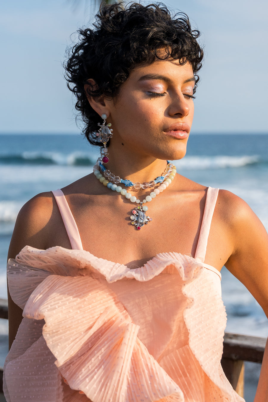 Collar San Bartolomé, joya de plata .925, con aquamarina y calcedonia – Gabriela Sánchez (vista 3)