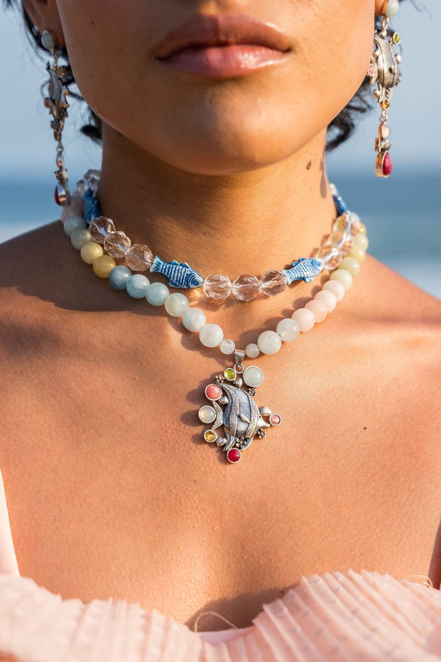 Collar San Bartolomé, joya de plata .925, con aquamarina y calcedonia – Gabriela Sánchez (vista 9)