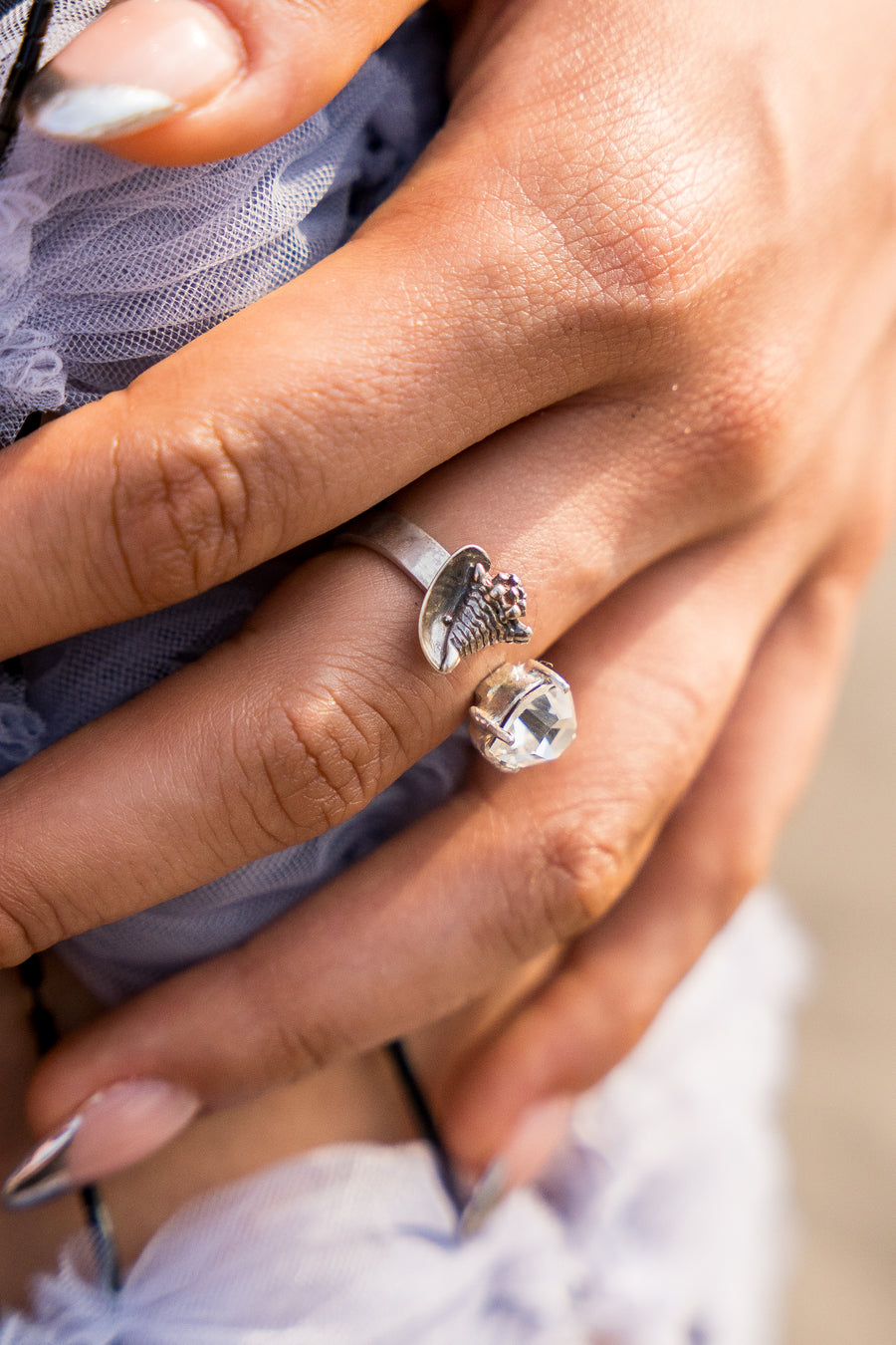 Anillo Coralito de los Sueños, joya de plata .925, con cristal Swarovski – Gabriela Sánchez (vista 2)