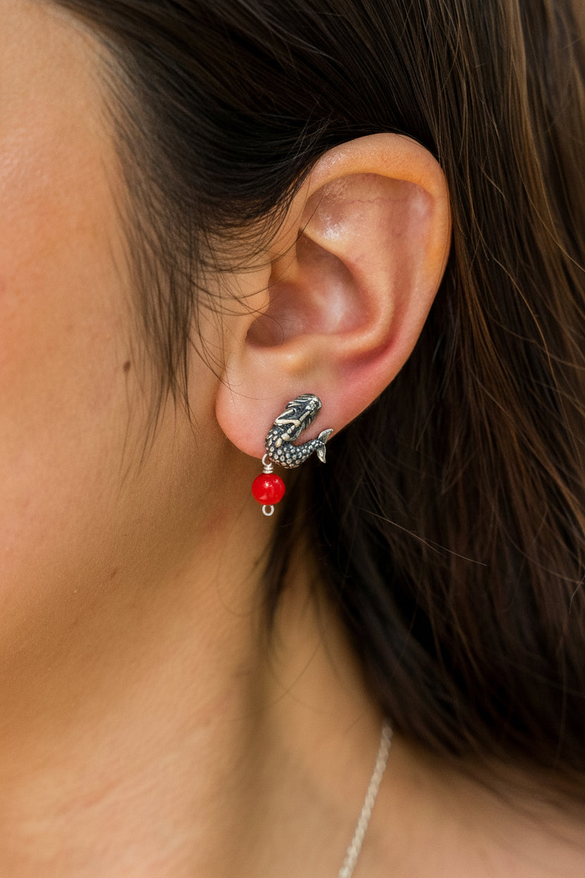 Aretes Isla Mujeres, joya de plata .925, con coral – Gabriela Sánchez (vista 2)