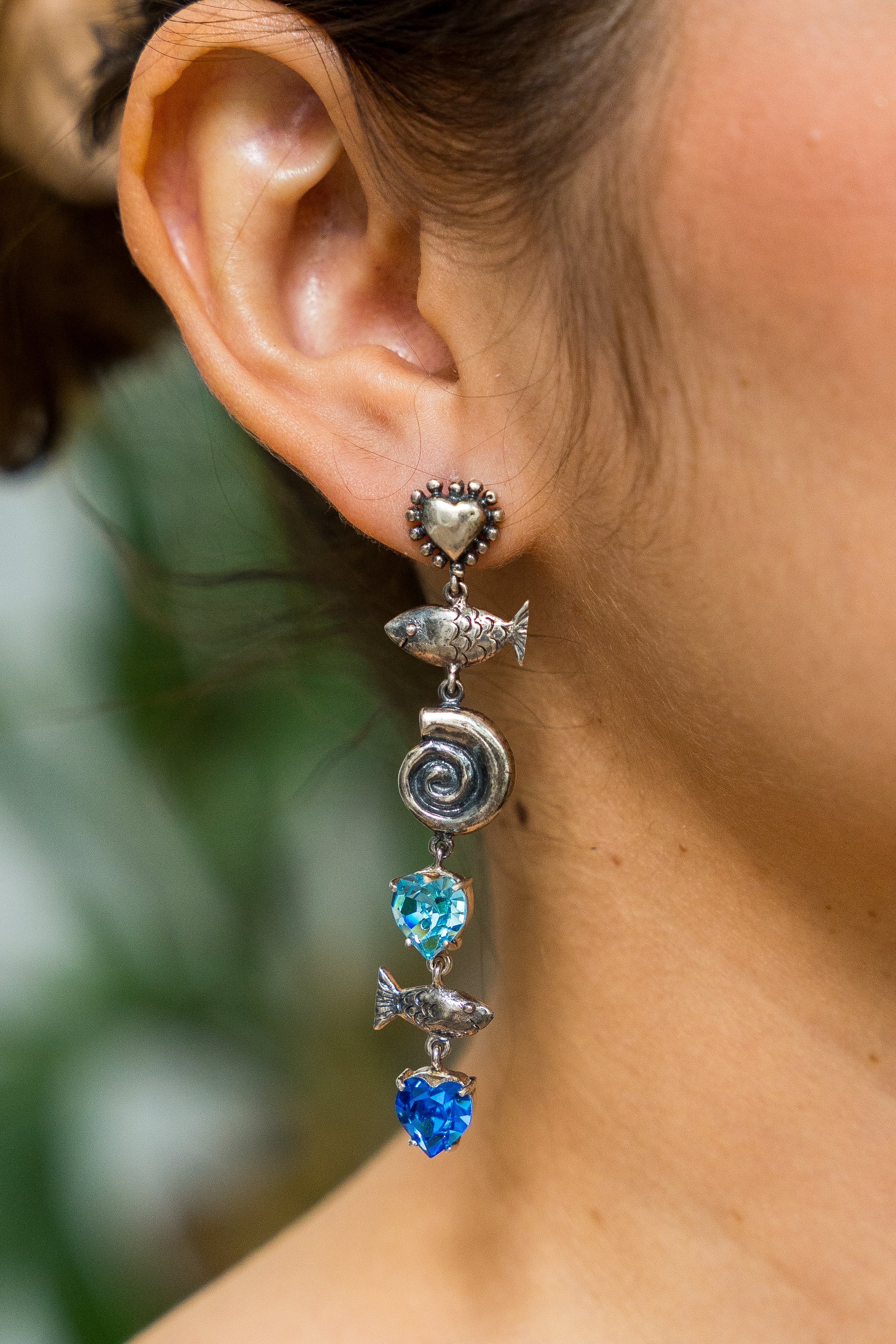 Aretes País Tropical, joya de plata .925, con cristal Swarovski – Gabriela Sánchez (vista 2)