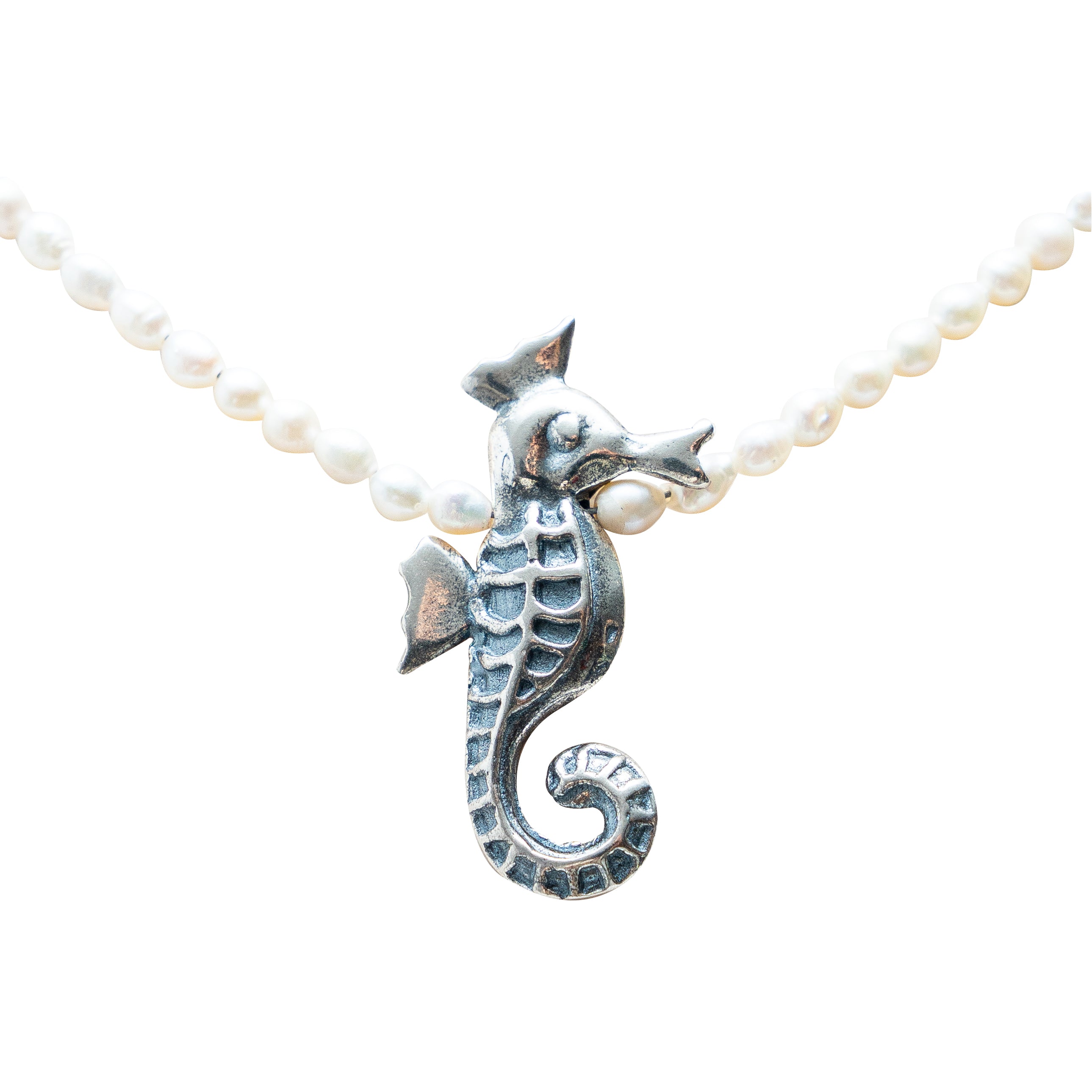 Collar Caballito de Mar, joya de plata .925, con perla – Gabriela Sánchez