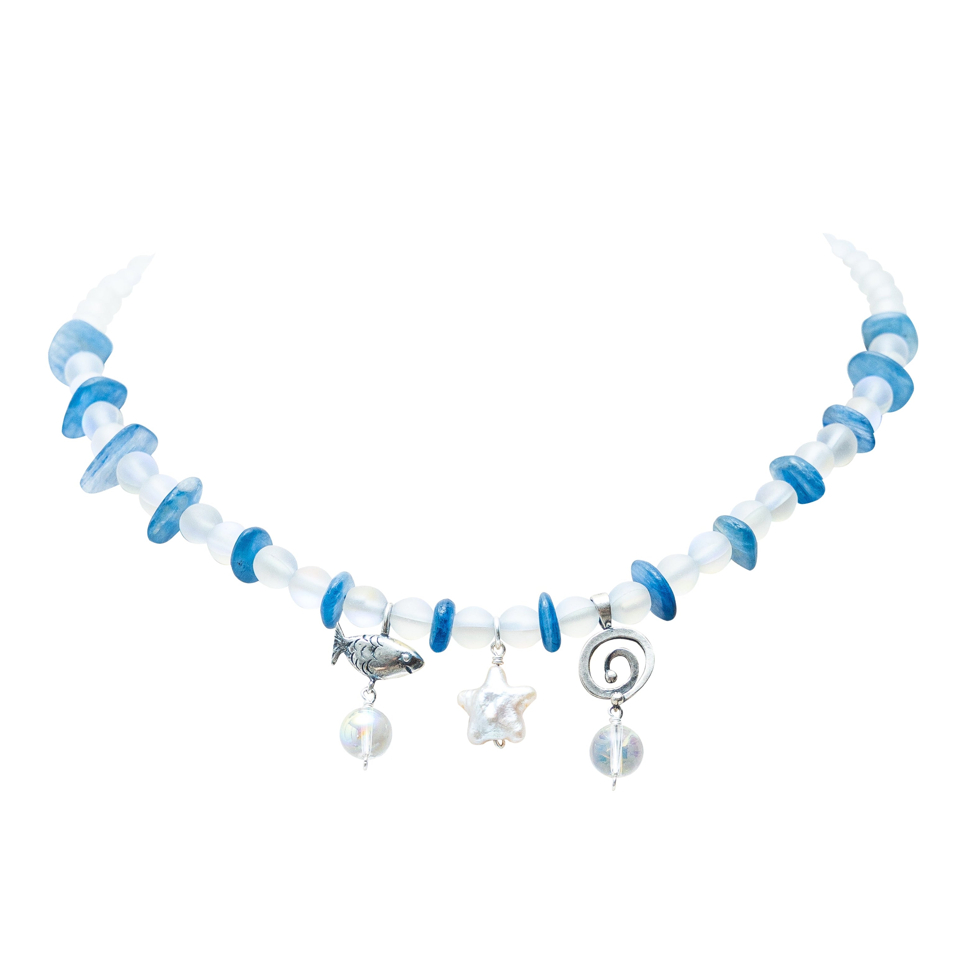 Collar Olas de Altamar, joya de plata .925, con cuarzo y cianita – Gabriela Sánchez