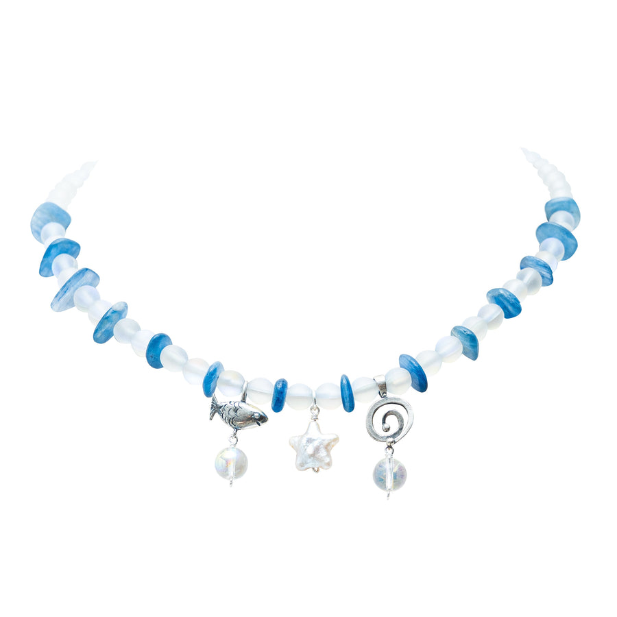 Collar Olas de Altamar, joya de plata .925, con cuarzo y cianita – Gabriela Sánchez