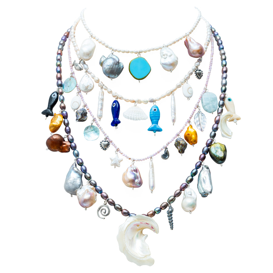 Collar Mikonos, joya de plata .925, con perla y concha – Gabriela Sánchez (vista 2)