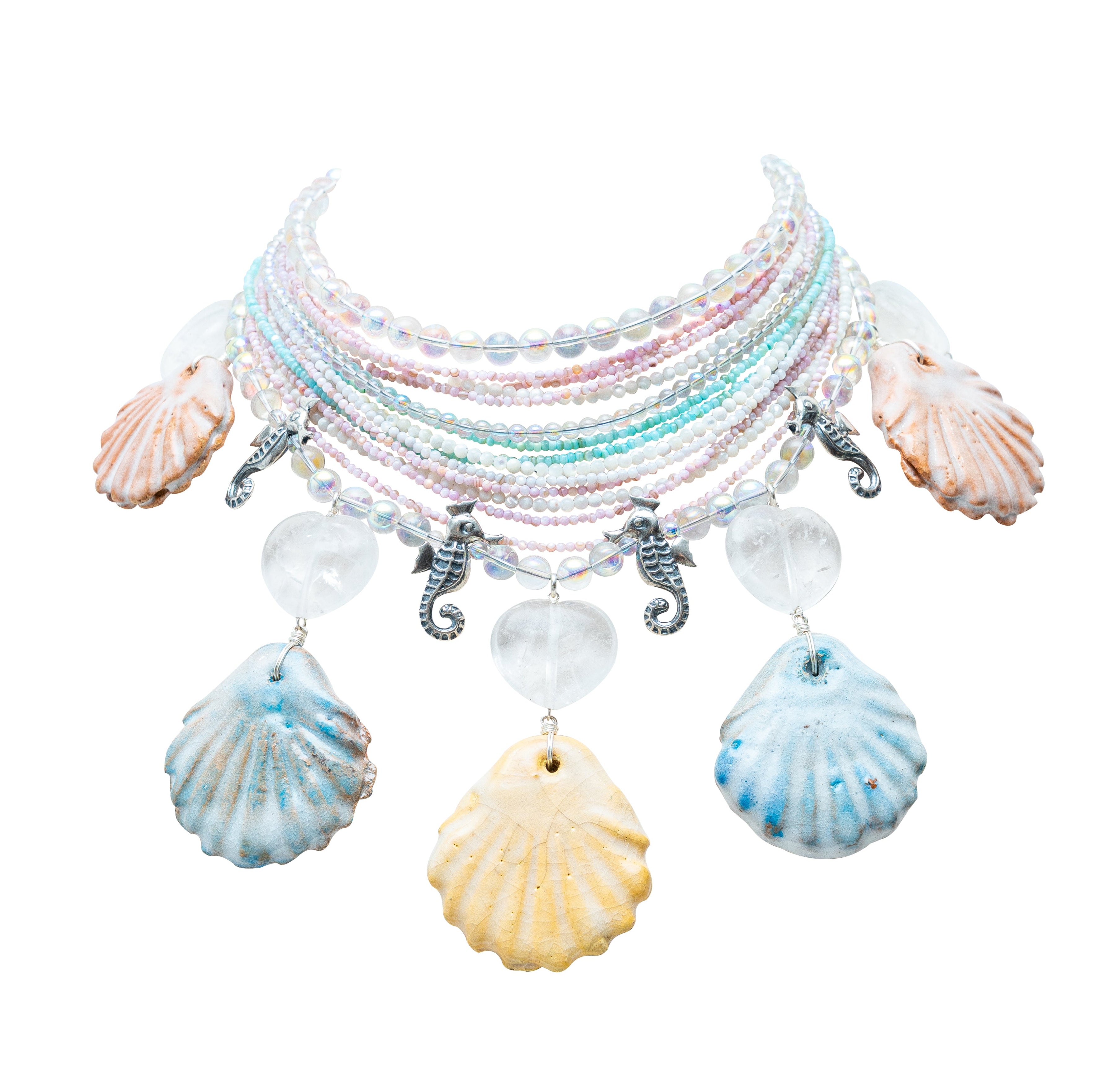 Collar Playa Paraíso, joya de plata .925, con cuarzo tornasol y concha – Gabriela Sánchez (vista 2)