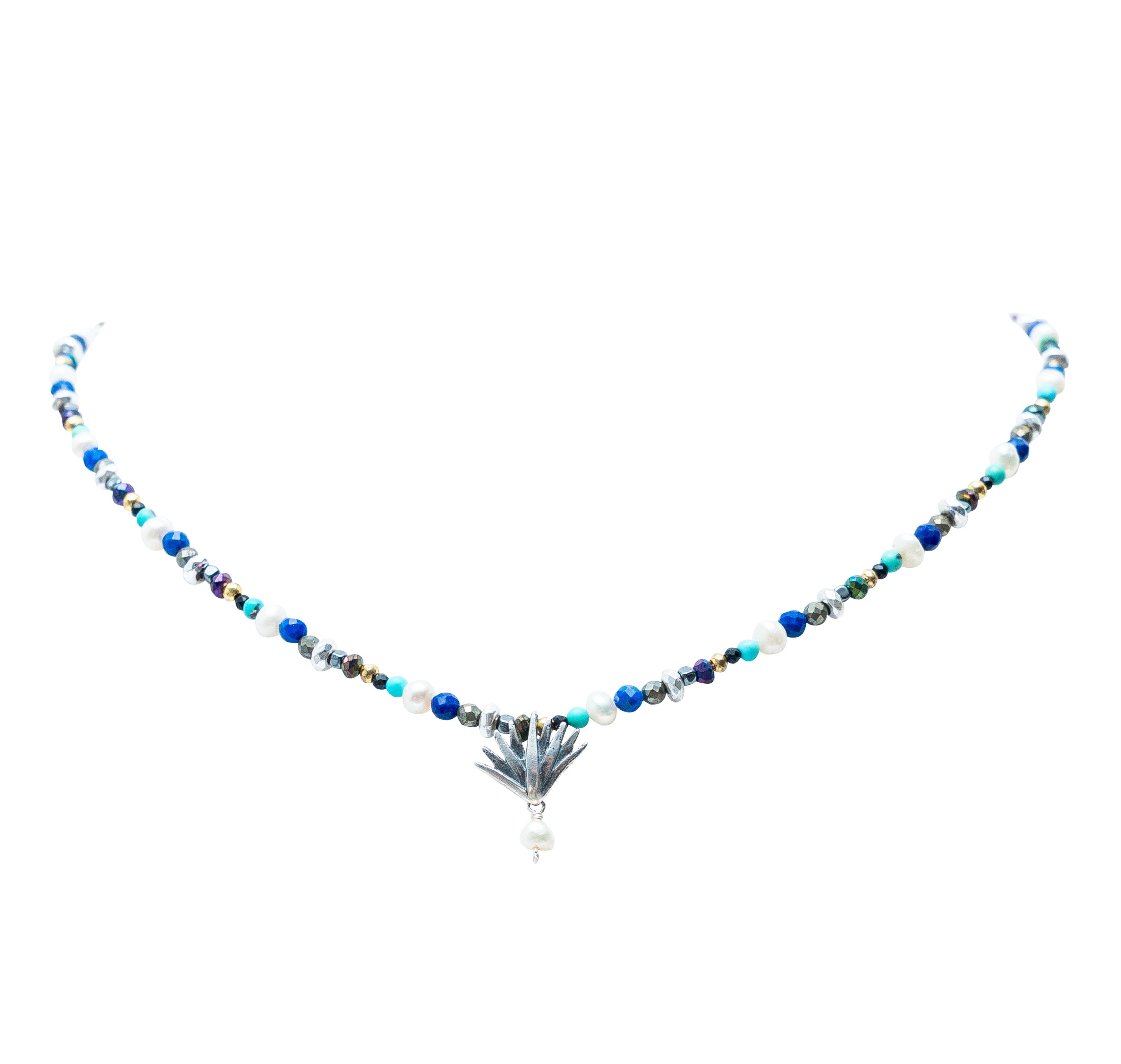 Collar Tequila y Mar, joya de plata .925, con turquesa y lapislázuli – Gabriela Sánchez