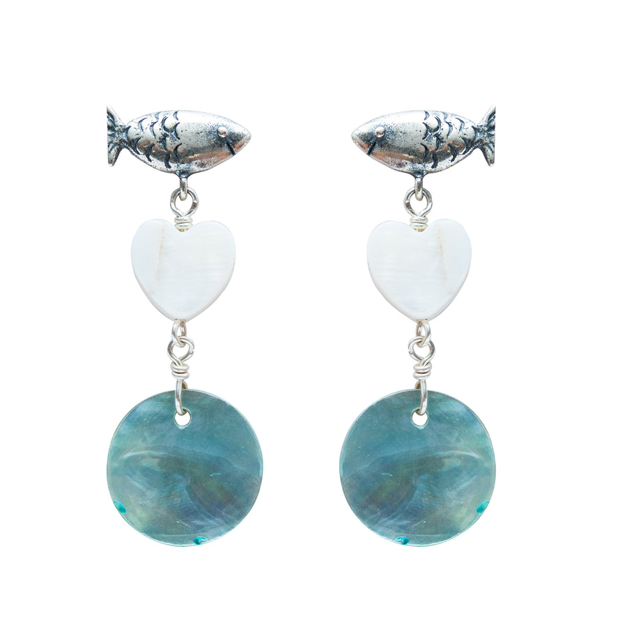 Aretes Playa El cielo, joya de plata .925, con concha – Gabriela Sánchez