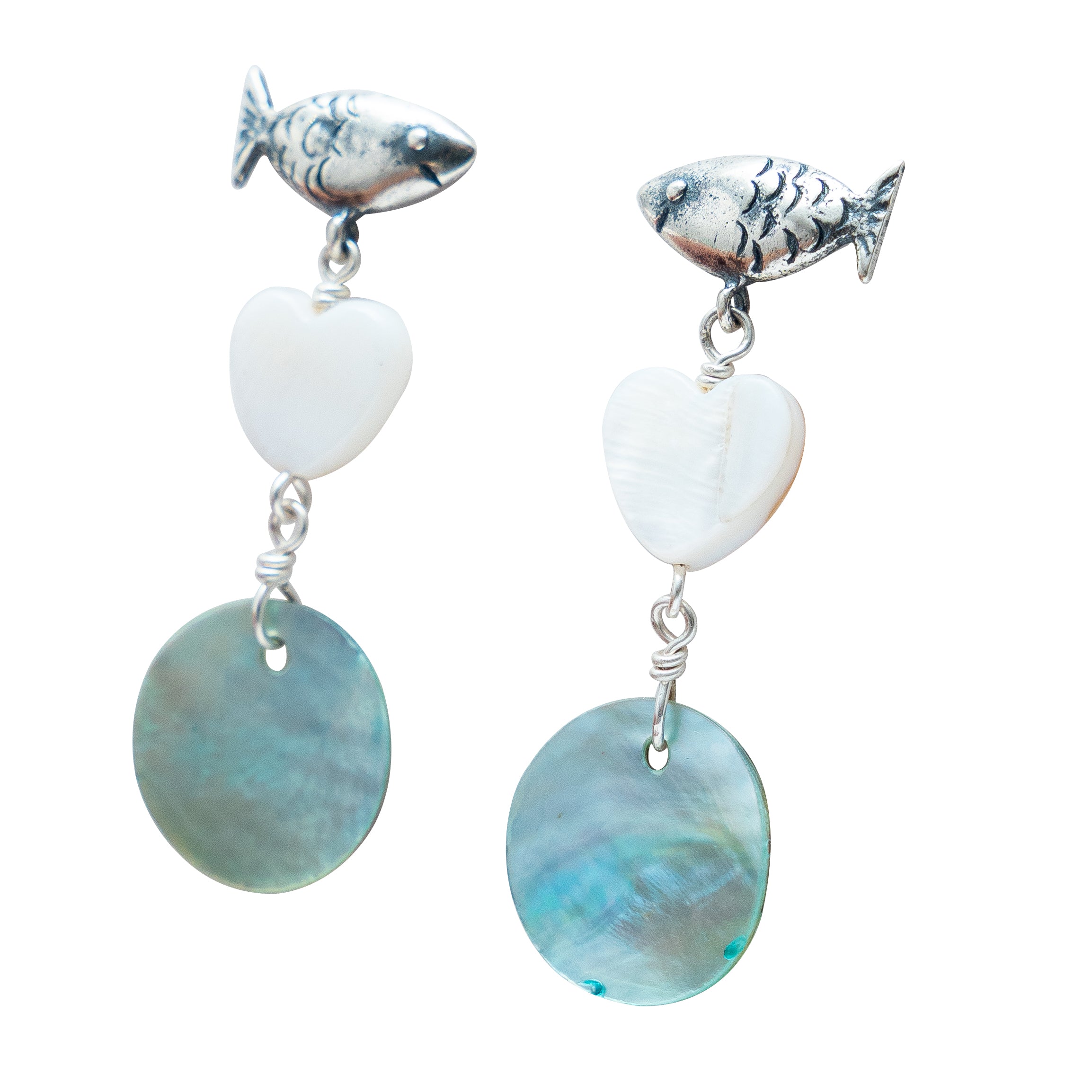 Aretes Playa El cielo, joya de plata .925, con concha – Gabriela Sánchez (vista 2)