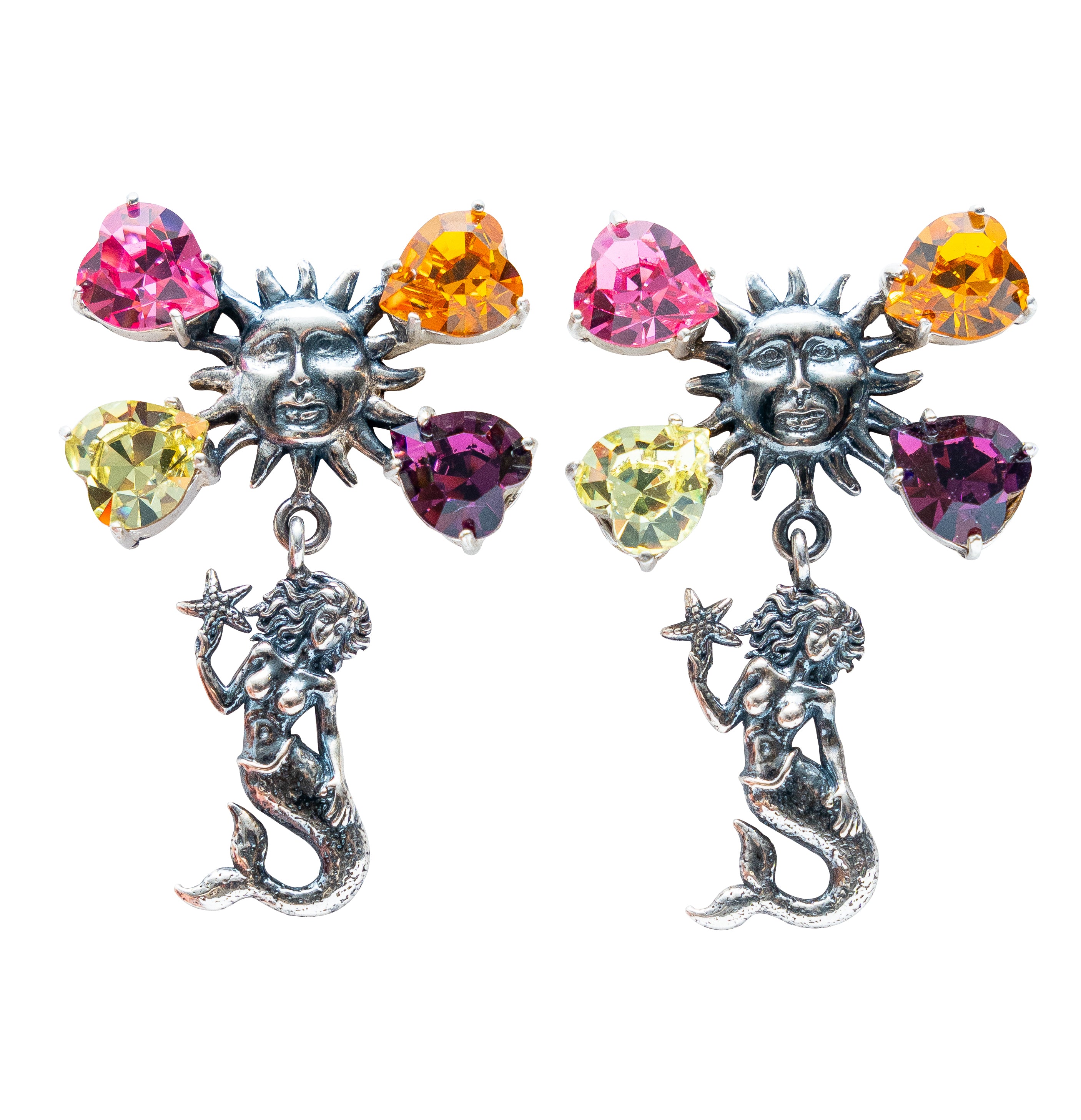 Aretes Sirena Corazón, joya de plata .925, con cristal Swarovski – Gabriela Sánchez